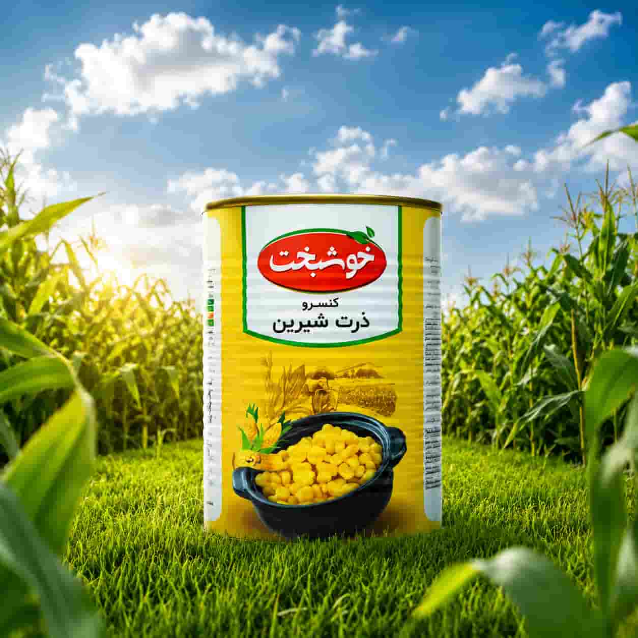 کنسرو ذرت شیرین خوشبخت با طراوت مزارع و بافت یکدست